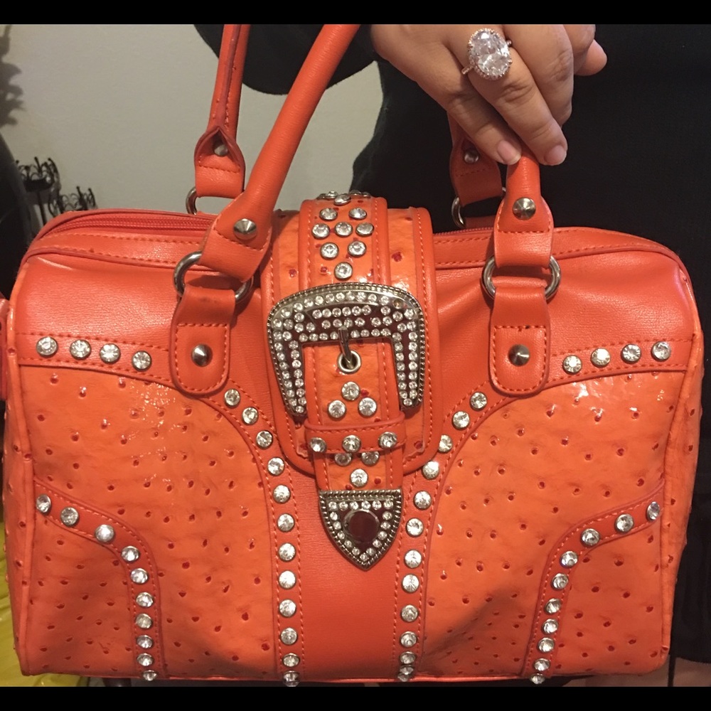 Orange Bejeweled Western Style Purse